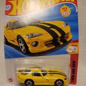 Hot Wheels Yellow Dodge Viper Toy Car with Black Racing Stripes